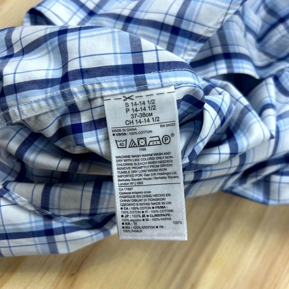 Banana Republic Dress Shirt Men's S White Blue Plaid Non-Iron Grant Fit Classic
